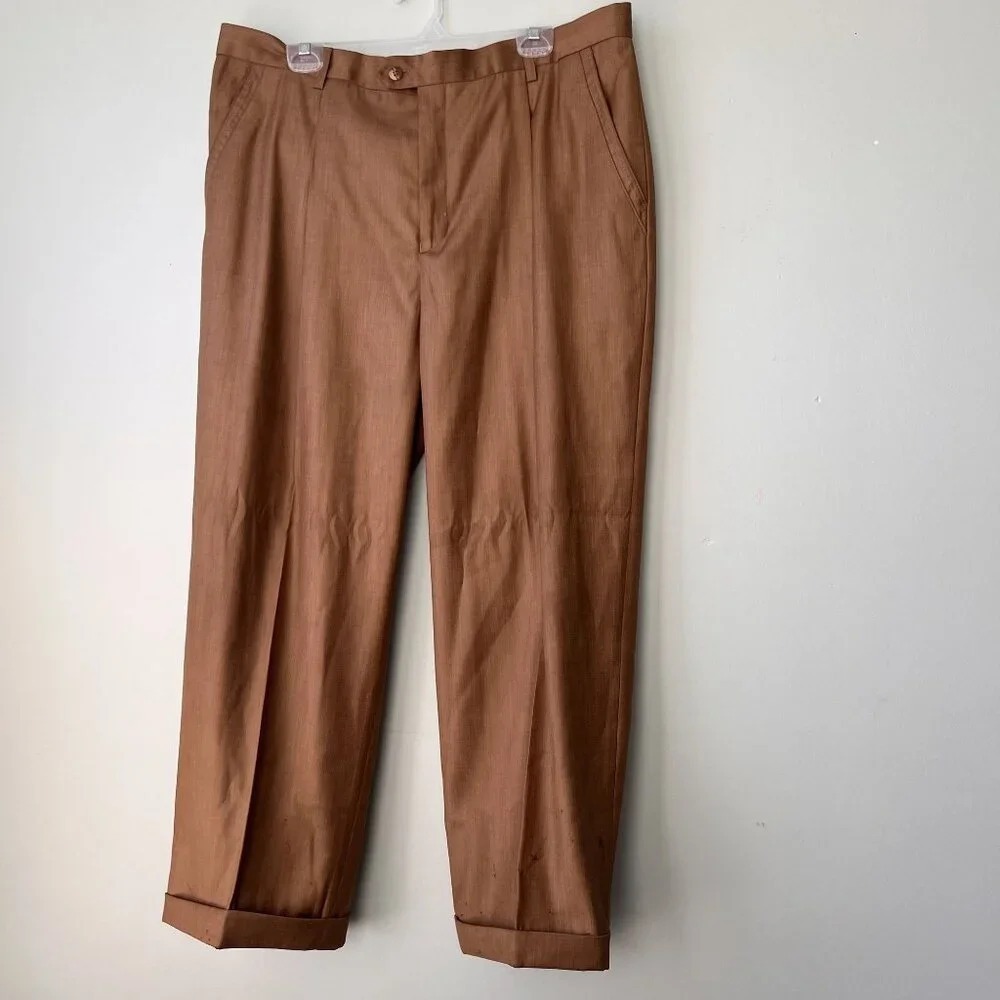 Silversilk Mens Brown Dress Pants Size 42 Rayon/Polyester Blend With Cuffed Hem